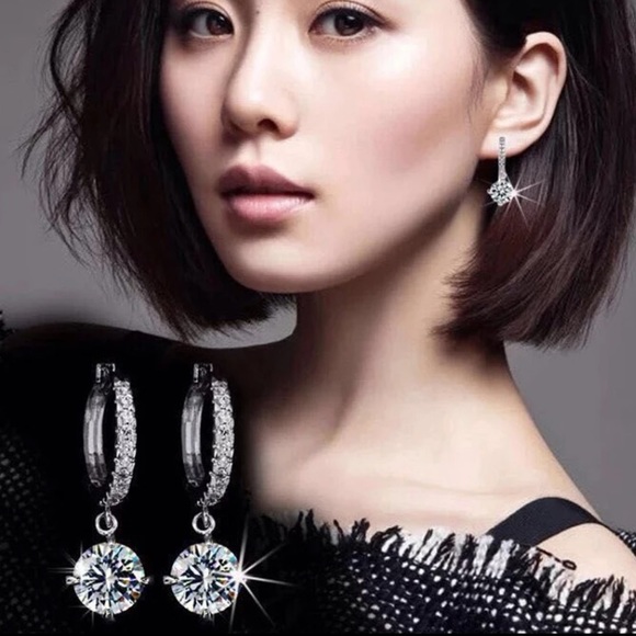 925 Silver Zircon Diamond Earrings - Picture 7 of 16